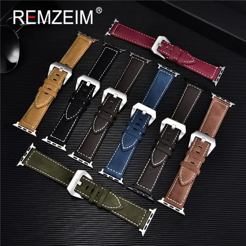 Matte Leather Strap for Apple Watch Band 45mm 44mm 42mm 41mm 40mm 38mm Bracelet iwatch 3 4 5 6 7 8 se with Steel Buckle