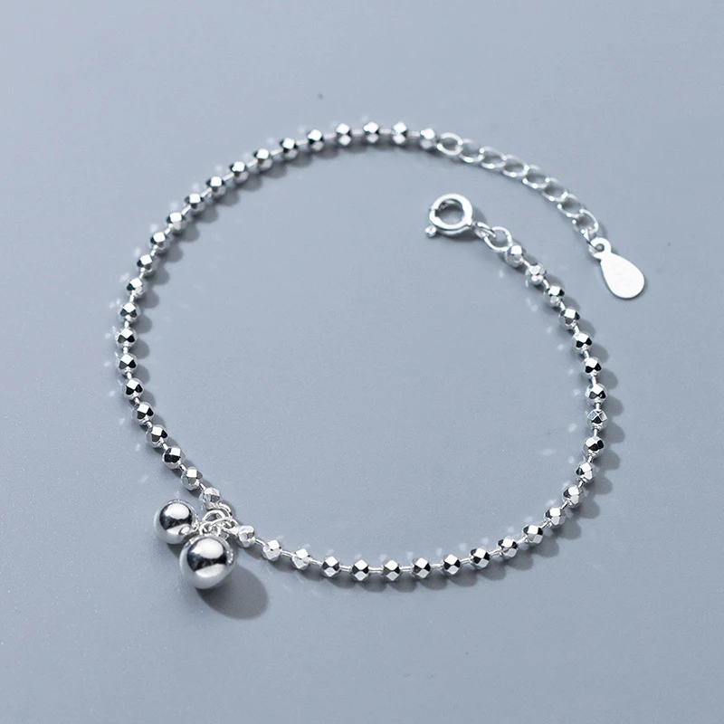 Cavigliere a catena con perline rotonde in argento Sterling 925 con taglio a diamante per bracciale da spiaggia per donna gioielli per ragazze adolescenti regolabili