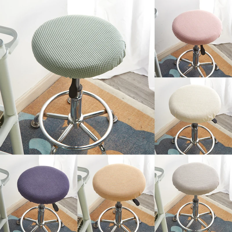 30-50CM Round Chair Cover Removable Bar Stool Cushion Elastic Stretchy Seat Protective Case Corn Fleece Swivel Solid Color