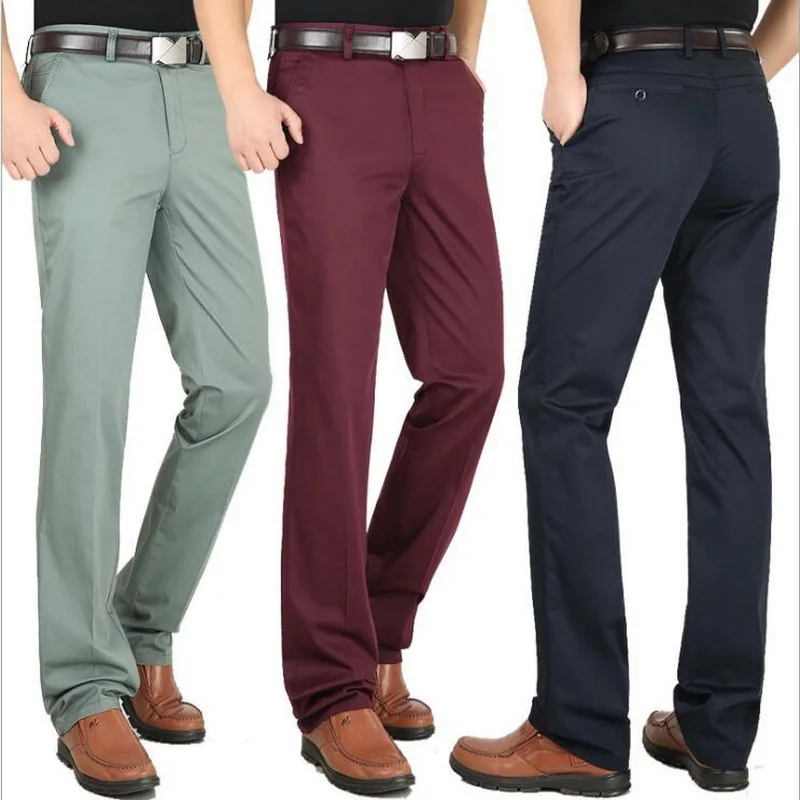 

Men Casual Pants High Waist Summer Men's Trousers Cotton Thin Business Straight-Leg Pants Size 29-42