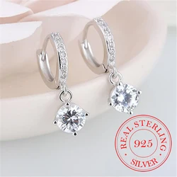 925 Sterling Silver Earrings Mosaic CZ Four Claws Zircon Drop Earrings For Women oorbellen brincos pendientes