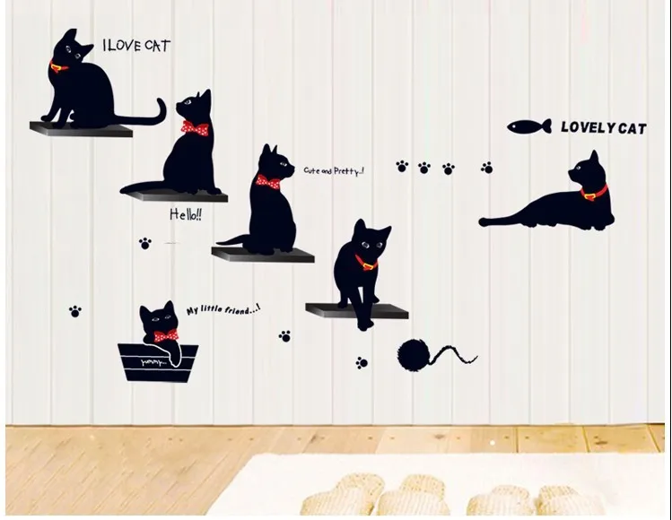 

DIY New Design Vinyl Wall Stickers Black Cat Family Home Decoration Wall Decals for Kids Nursery Living Rooms Creative Posters