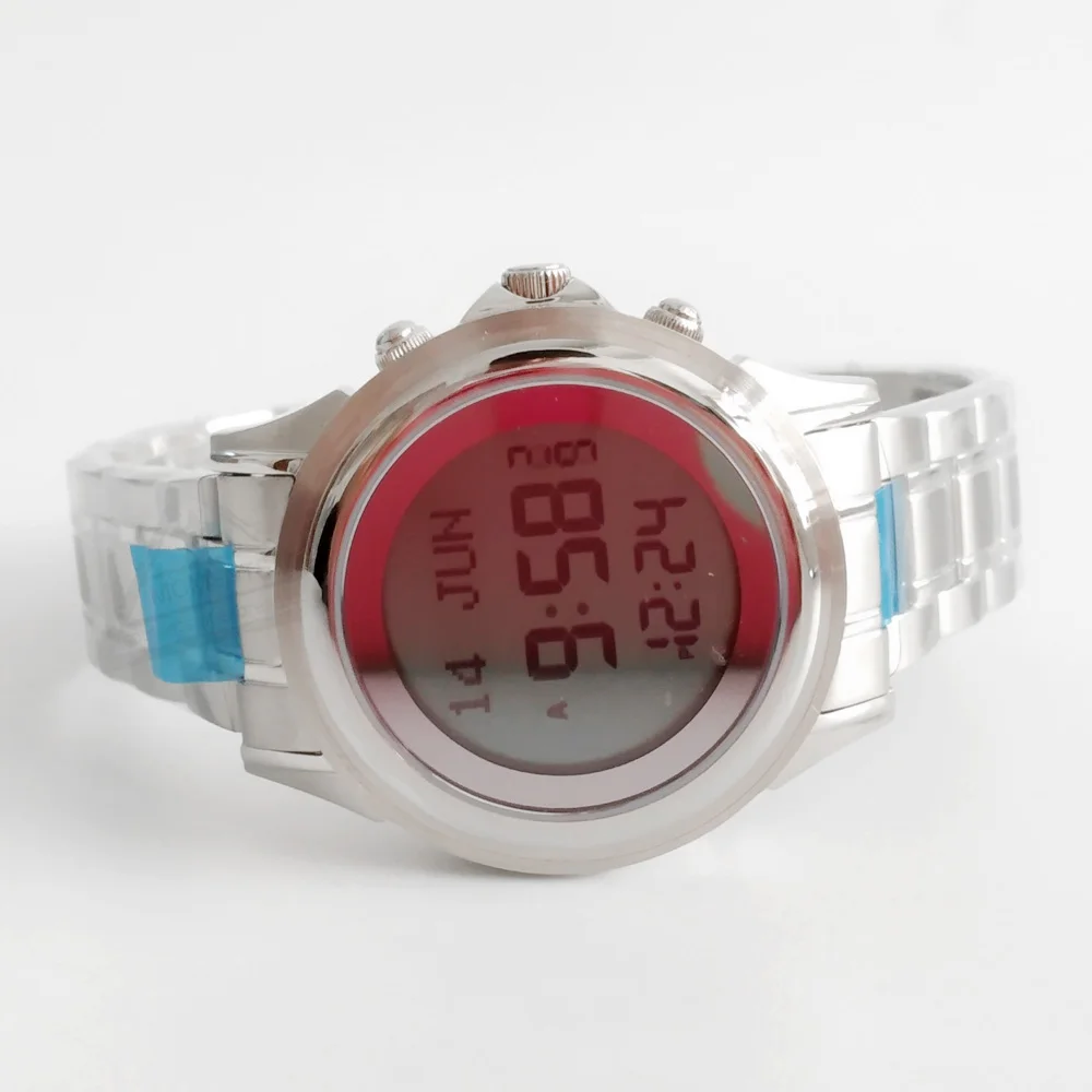 Reloj de amante musulmán para hombre y mujer con brújula Qibla y recordatorio de oración mundial Motor japonés de acero inoxidable