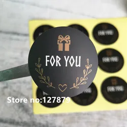 120pcs/lot 3.8cm Round For you Black Handmade Cake Adhesive Packaging Sealing Label Sticker Baking DIY Party Gift Box Stickers