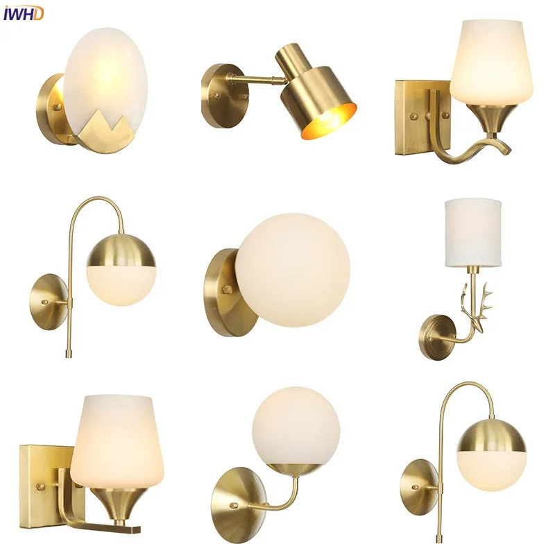 

IWHD Loft Style Vintage Wall Lamp Beside Cafe Bathroom Mirror Light Retro Glass Copper LED Wall Light Sconces Wandlamp Luminaire