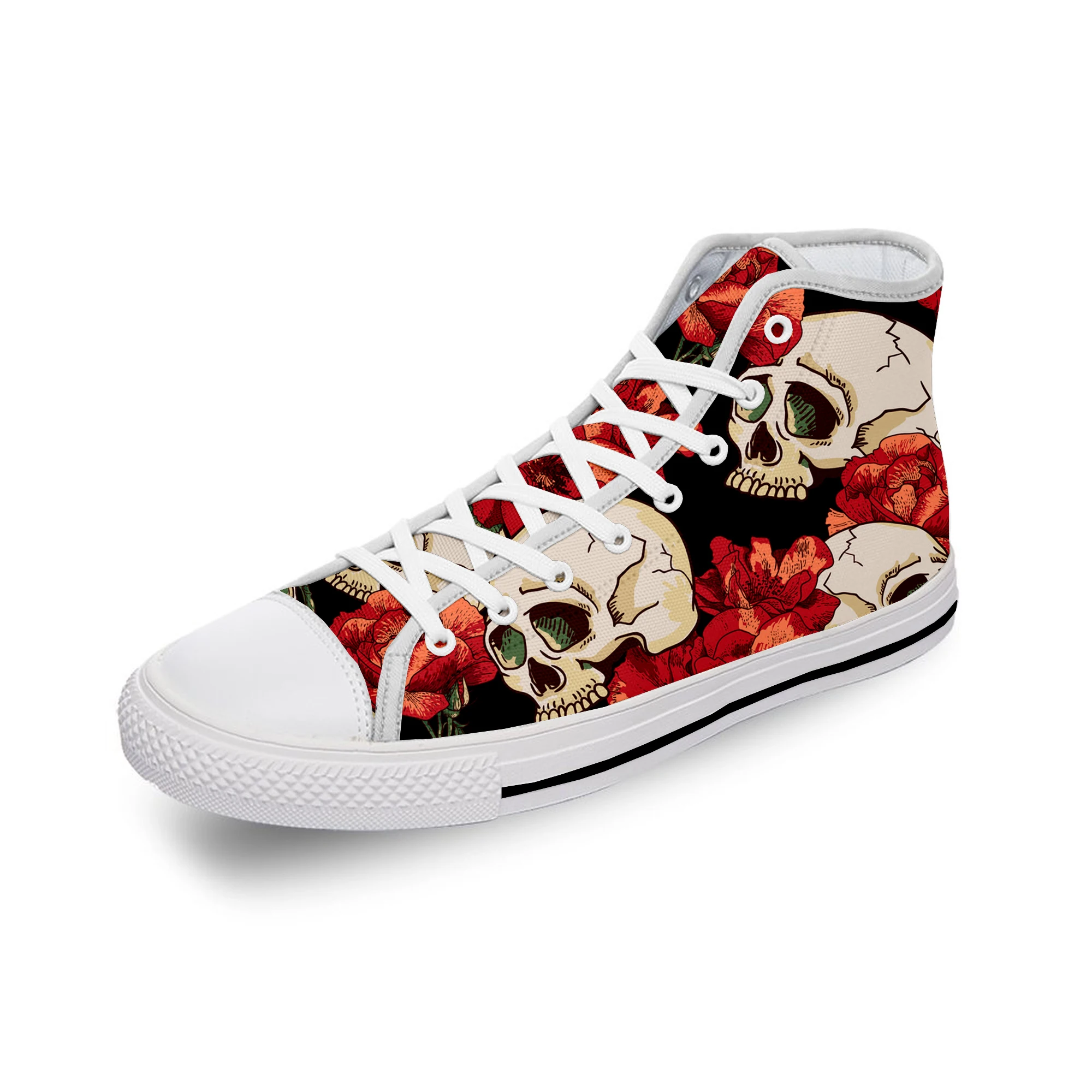 Day of The Dead Skull Halloween White Cloth Fashion 3D Print High Top Canvas Shoes Men Women Lightweight Breathable Sneakers