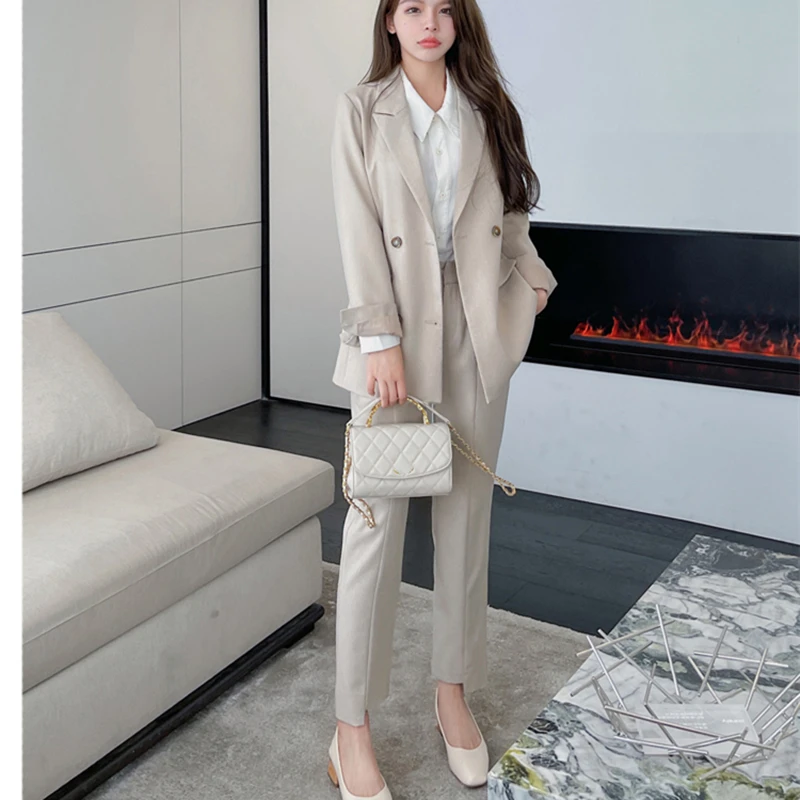 

WomenTwo-Piece Set Pantsuit Office Lady Elegant Blazer Suit Female Casual Pants Jacket Slim Work Clothes