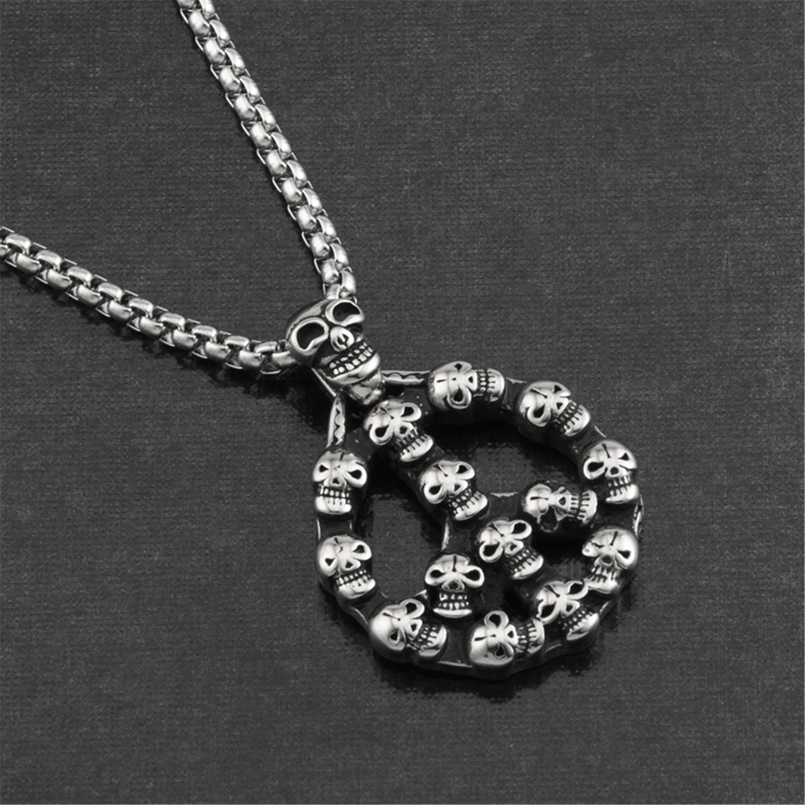 

Necklace Peace Love Sign Skull Hippie Stainless Steel Anti War Pendant for Men and Women Skeleton Hip Hop Punk Rock Style Trendy