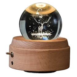 HOT-3D Crystal Ball Music Box The Deer Luminous Rotating Musical Box With Projection Led Light