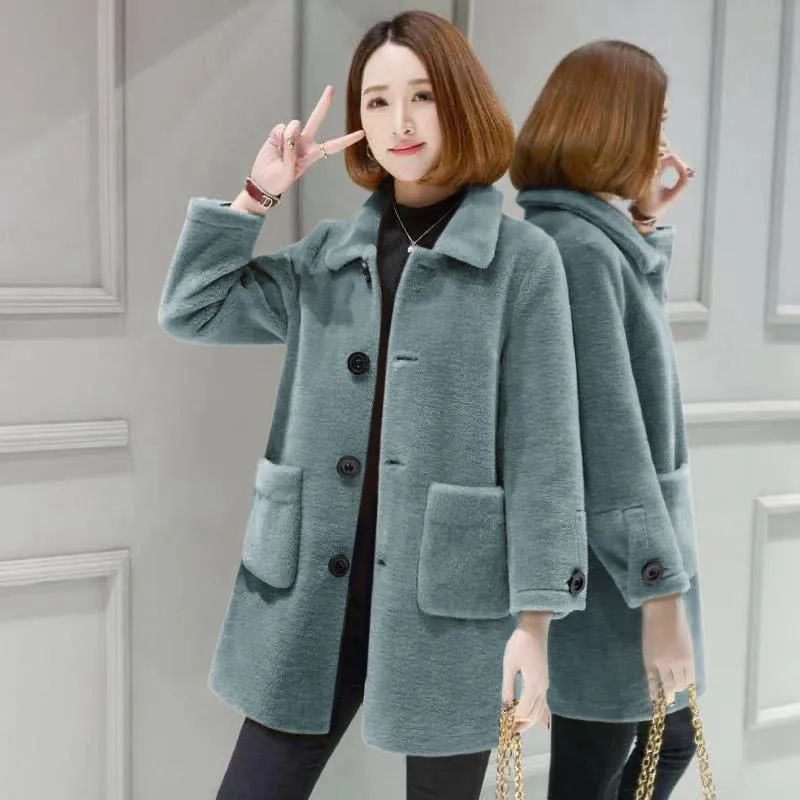 Cashmere Áo Khoác Nữ Mùa Đông 2019 Mới Cừu Lông Thú Giả Lót Áo Khoác Da Lộn Xinh Xắn Áo Khoác Nữ Áo Gió Áo Khoác Ngoài