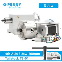 CNC-Cabezal divisorio/eje de rotación/kit de eje A para Mini enrutador CNC/grabador, grabado de carpintería, 100mm, 4 ejes + contrapunto