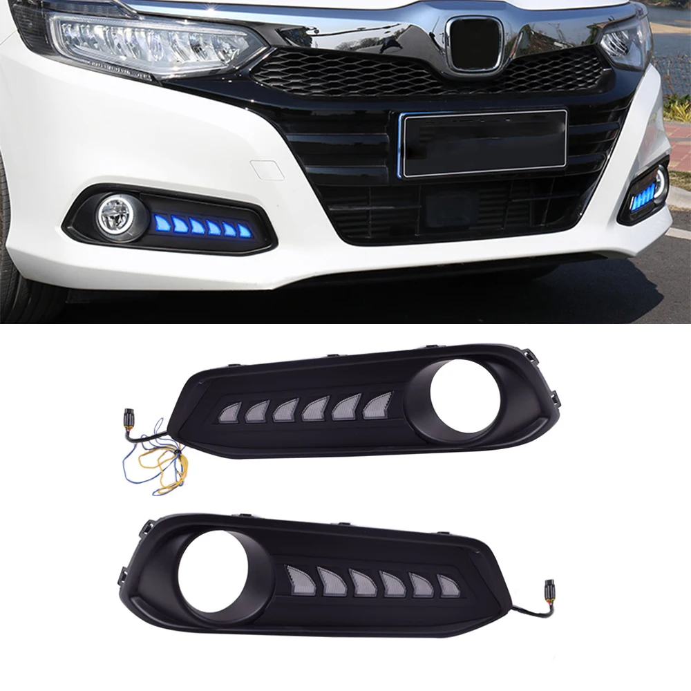 

12v 24v Car Led Drl For Honda Crider 2019 Daytime Running Lights With Yellow Turn Signal Blue Night Light Amber Auto Fog Lamp