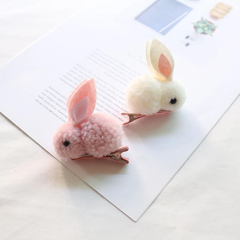 Cute Hair Ball Rabbit Hair Clip Children\'s Girl Animal Hairpins Korea Simple Hair Accessories Headwear Barrette Stick Hairpin