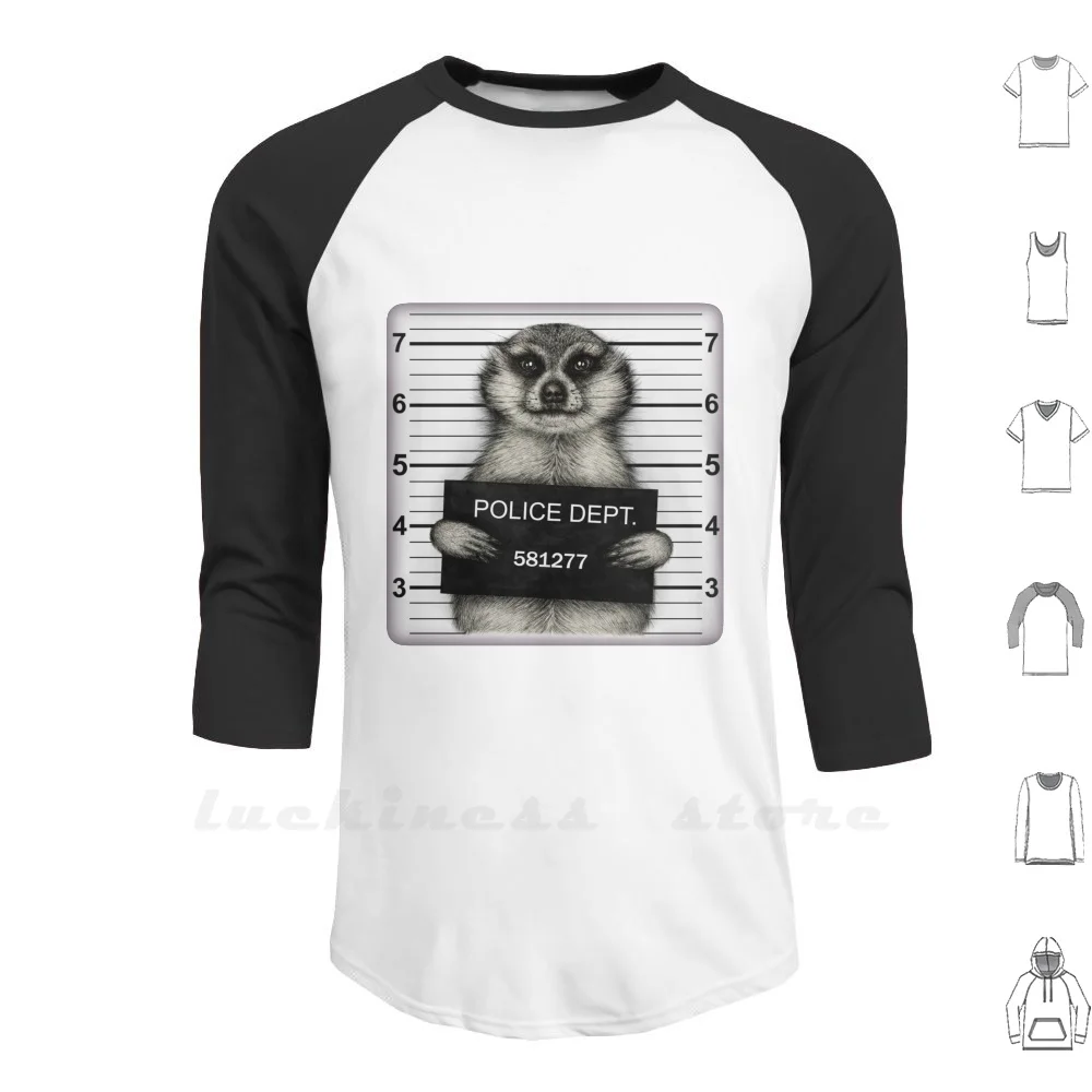 

Meerkat Mugshot Hoodies Long Sleeve Meerkat Ink Pen Ink Hand Drawn Holding Looking Looking Forward Fuzzy Fluffy Animal