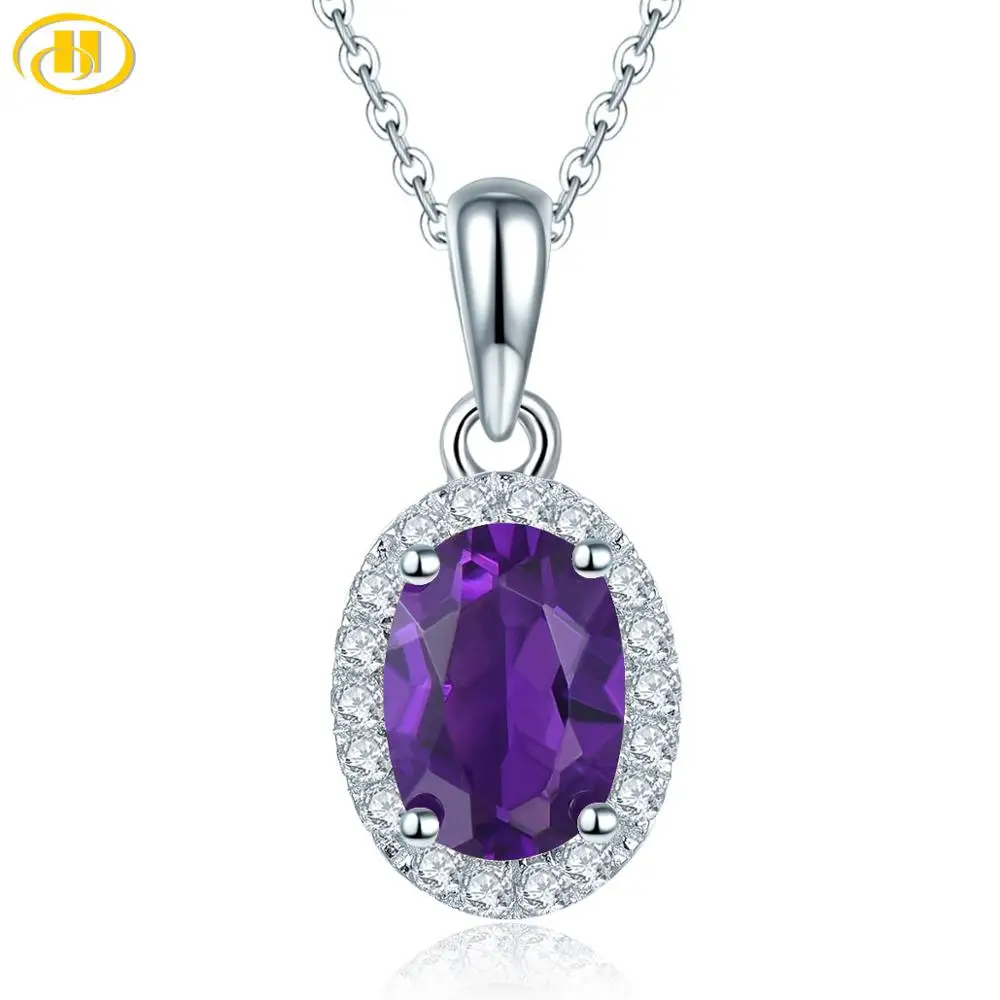 

Hutang Genuine Purple Amethyst 925 Silver Pendant Solid 925 Sterling Silver Chain Fine Elegant Gemstone Jewelry for Women