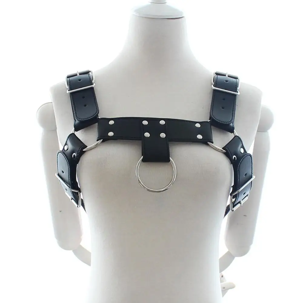 Mens Waist Suspender Harness Belt PU Leather Chest Shoulder Exotic Tanks Belt Black Leather Adjustable Body Chest Harness Men