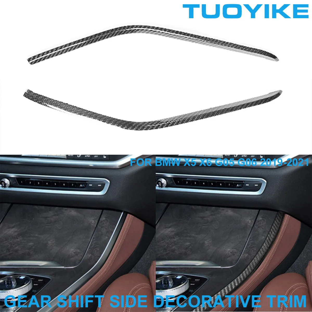 

LHD RHD Car Styling Real Carbon Fiber Central Gear Shift 2-Side Decorative Strip Cover Trim Panel For BMW X5 X6 G05 G06 19-2021