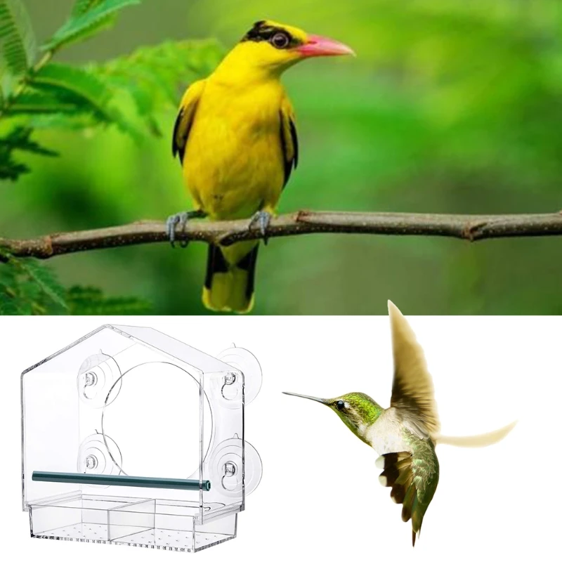 Clear Acrylic Bird Feeder Window Mount with Strong Suction Cup Seed Tray Outdoor Bird Feeder for Finch Cardinal Bluebird