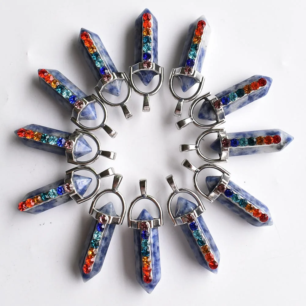 7 Chakra Naturstein Lapislazuli Tigerauge Quarz Obsidian Anhänger für DIY Schmuckherstellung Halsketten Zubehör 24 Stück/Lot Großhandel – Detail 8