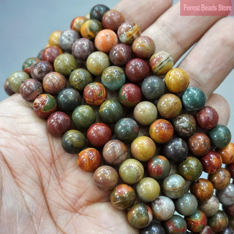 Natural Stone Beads Picasso Jaspers Round Loose Beads 15\'\' 4 6 8 10 12mm For Jewelry Making DIY Bracelet Necklace Accessories