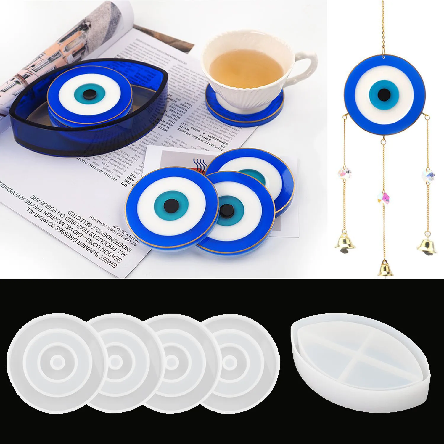 

Nazar Blue Eye Coaster Silicone Mold for DIY Jealous Eyes Demon Coaster Box Set Mirror Silicone Mold Making Decoration