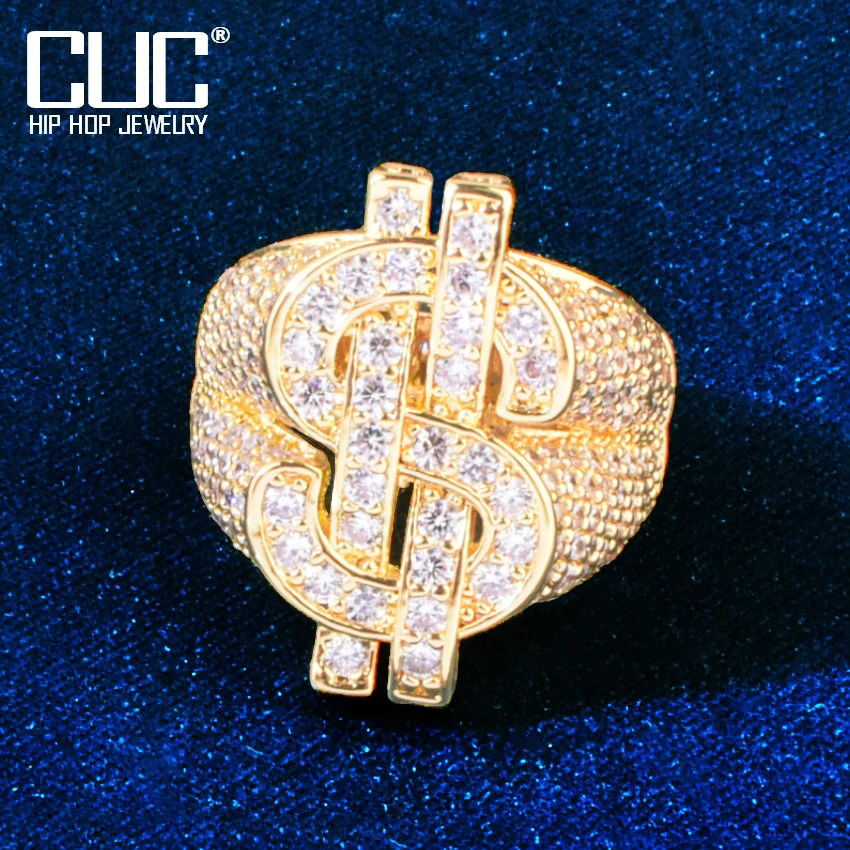 Dollar Money Sign Ring For Men Hip Hop RINGS Gold Color Bling Cubic Zirconia Fashion Rock Jewelry Gift