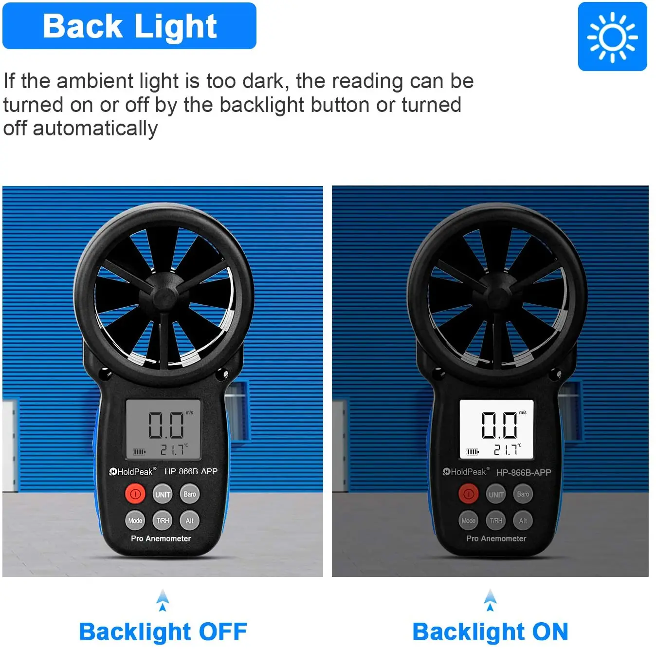 HoldPeak HP-866B-APP Digital Anemometer 0.3~30m/s With Mobile APP Wind Speed Measurement Meter Measure Temperature Tester tools