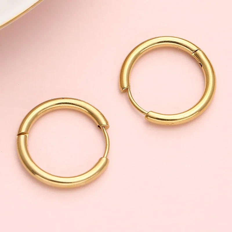 1pair 2mm Thin Circle Stainless Steel Small Hoops Earring Anti-allergic Ear Bone Buckle Earring Gothic Classic Ear Jewelry