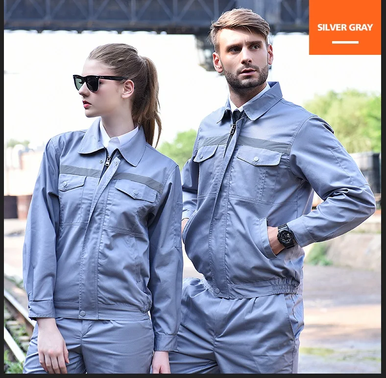Arbeiter Kleidung Set Männlich/weiblich Fabrik Werkstatt Uniform Lange-sleeve Overalls Schweißen Anzug Männliche Sicherheit Reflektierende Streifen ingenieur