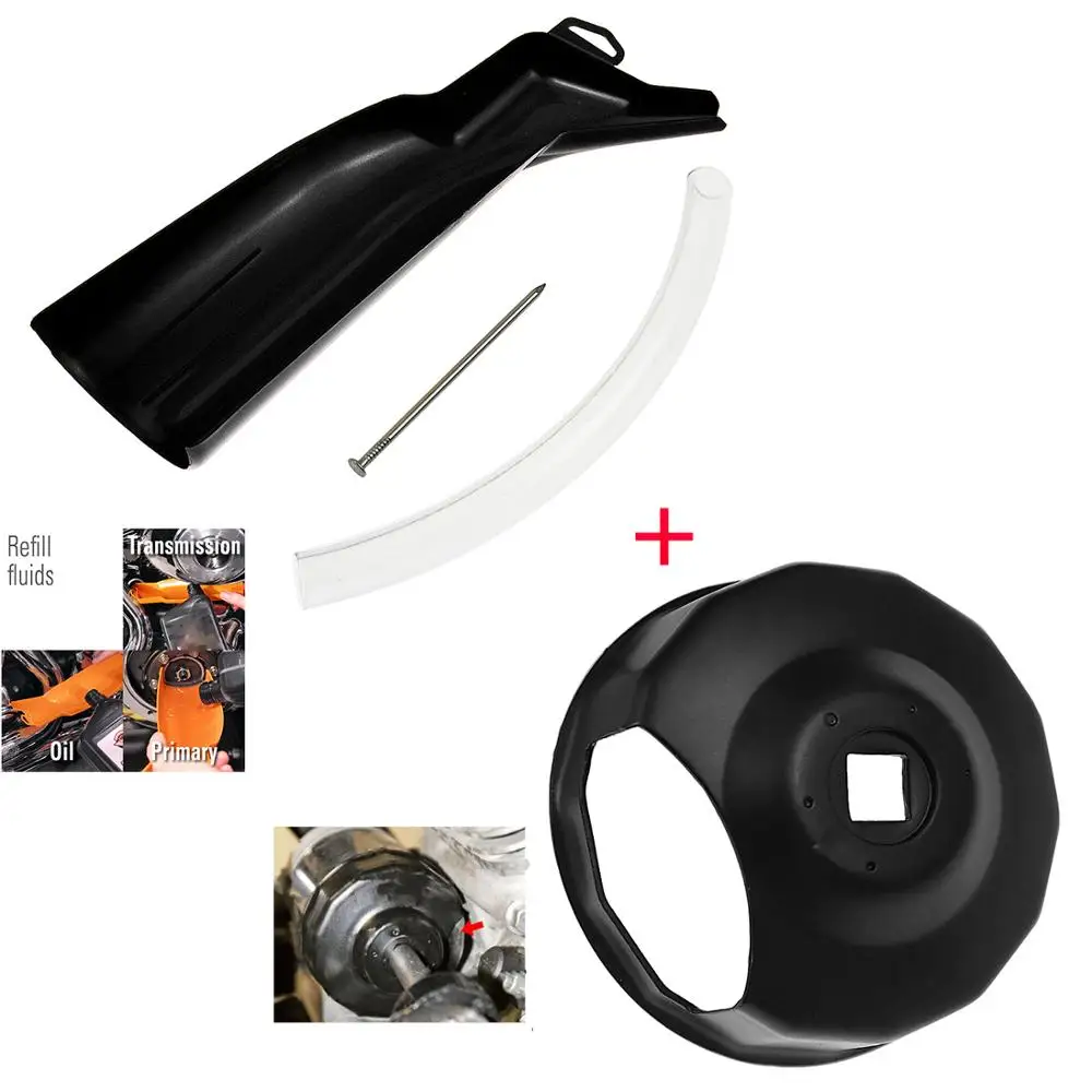 4PCS Motorcycle Crankcase Fill Funnel Primary Case Oil Filter Cap Wrench Funnel Set For Harley Touring Dyna Sportster XL