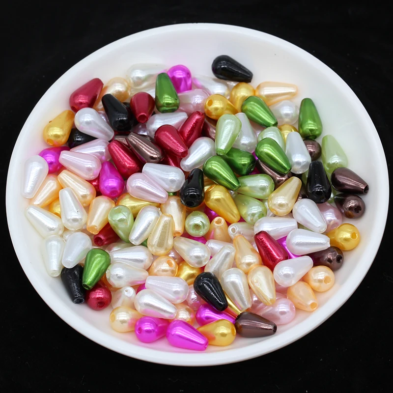 100pcs/lot 6x10mm Rainbow ABS Imitation Pearl Rice Beads DIY Jewelry Accessories European Spacer Hole Beads For Jewelry Making