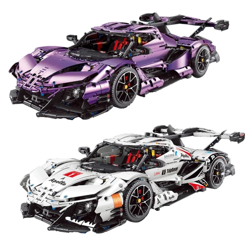 T5012 3668pcs High Tech RC Electroplating Purple Apolloed Super Sports Car Model Building Blocks MOC Bricks Toys Christmas Gifts