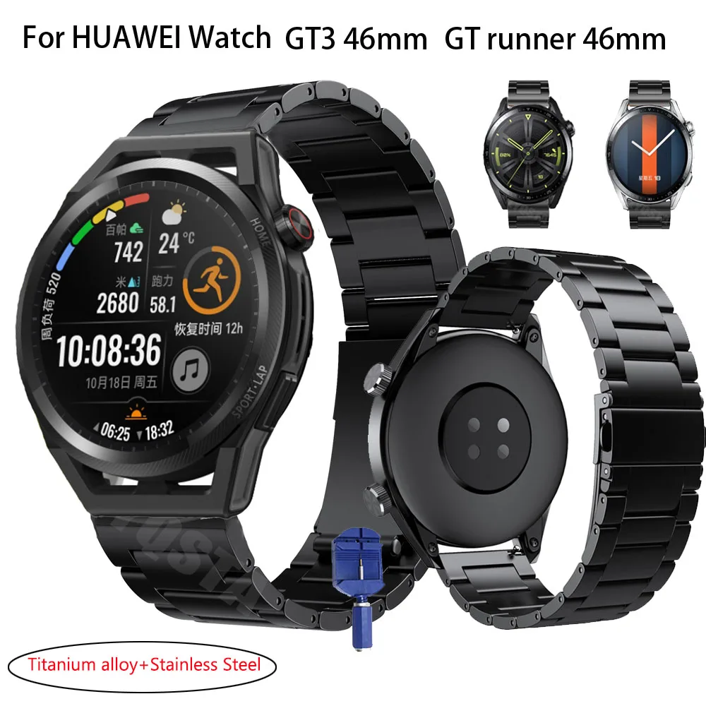 22mm Titanium Alloy+Stainless Steel Bracelet Band For Huawei Watch GT3 46mm/GT 2 GT4 GT5 46mm Watchband For Huawei GT5 Pro 46mm