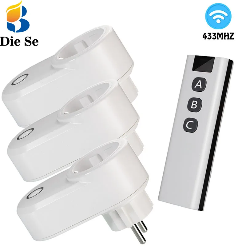 DIESE Smart Socket With Remote Control and 433mhz Transmitter 220V 15A Programmable Electrical Outlet Switch for LED/Lighting