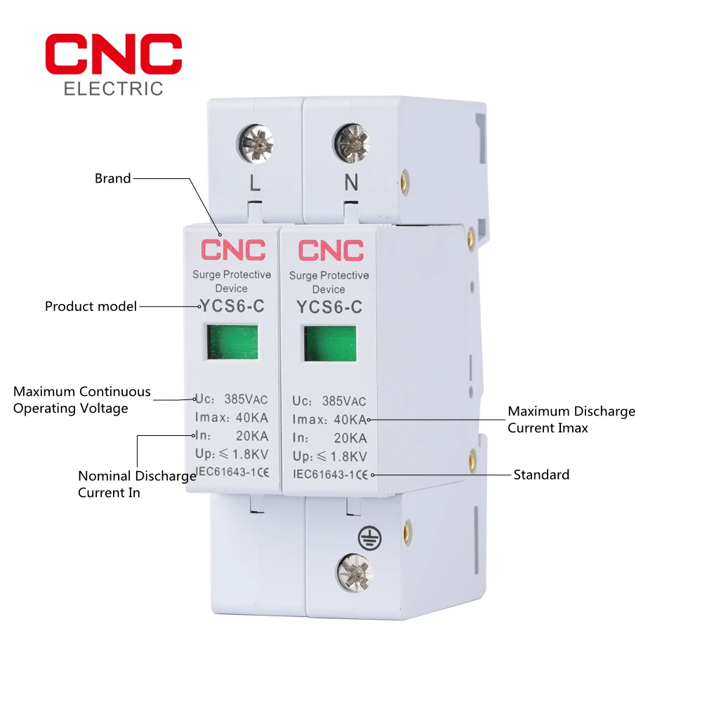 CNC YCS6-C AC SPD 2P 20KA-40KA 385V House Surge Protector Protection Protective Low-voltage Arrester Device