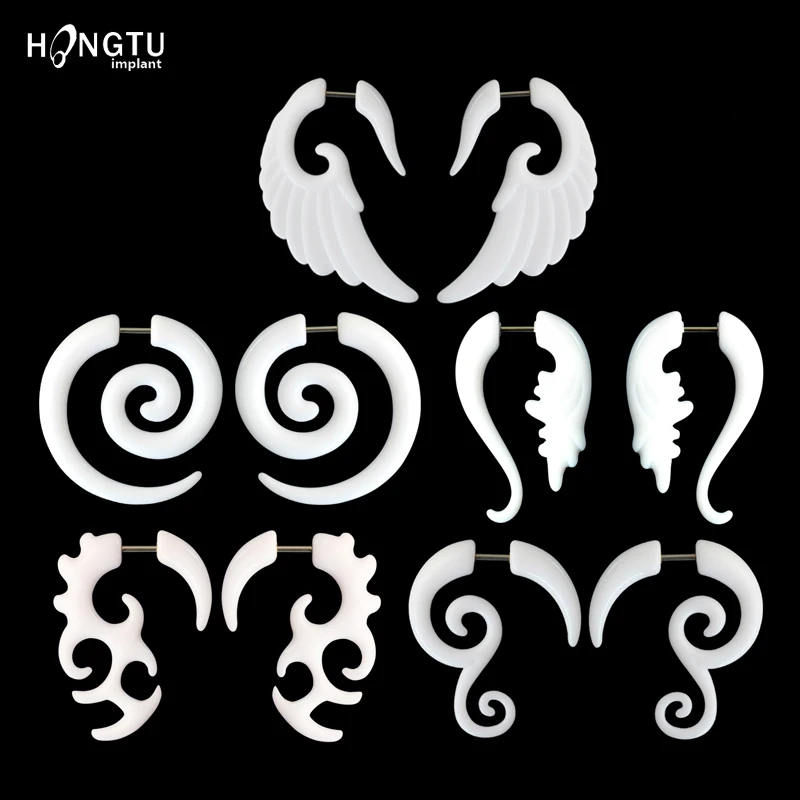 2PC akrylowe kolczyki do uszu kolczyk fałszywe spiralne ucho wtyczka stożkowa wskaźniki Twist Expander kolczyk oszust nosze Piercing biżuteria do ciała