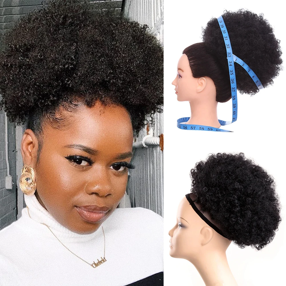 Coletero Afro Puff rizado con cordón para mujer, moño de pelo sintético, 10 pulgadas, corto, Updo