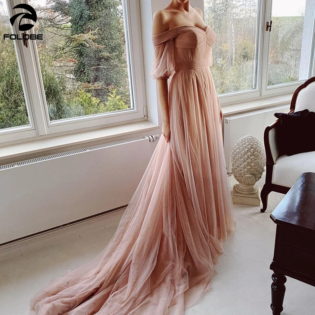 2021 Nieuwste Ontwerp Trouwjurken Sweetheart Plisse Off Shoulder Puff Mouwen A-lijn Tulle Bruidsjurken Vestidos De Novia