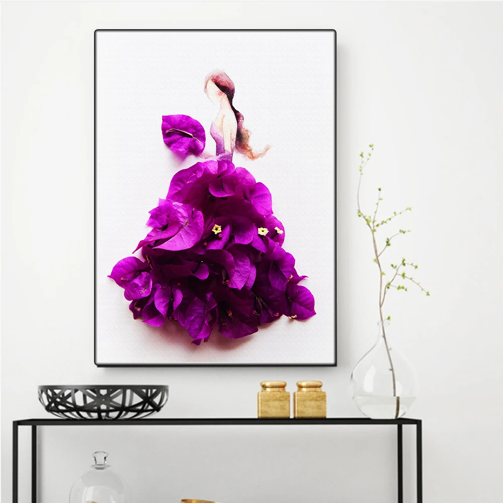 

Citon Petal girl Scandinavian Canvas Art Oil Painting Artwork Poster Picture Wall Decor Modern Home Living room Decoration