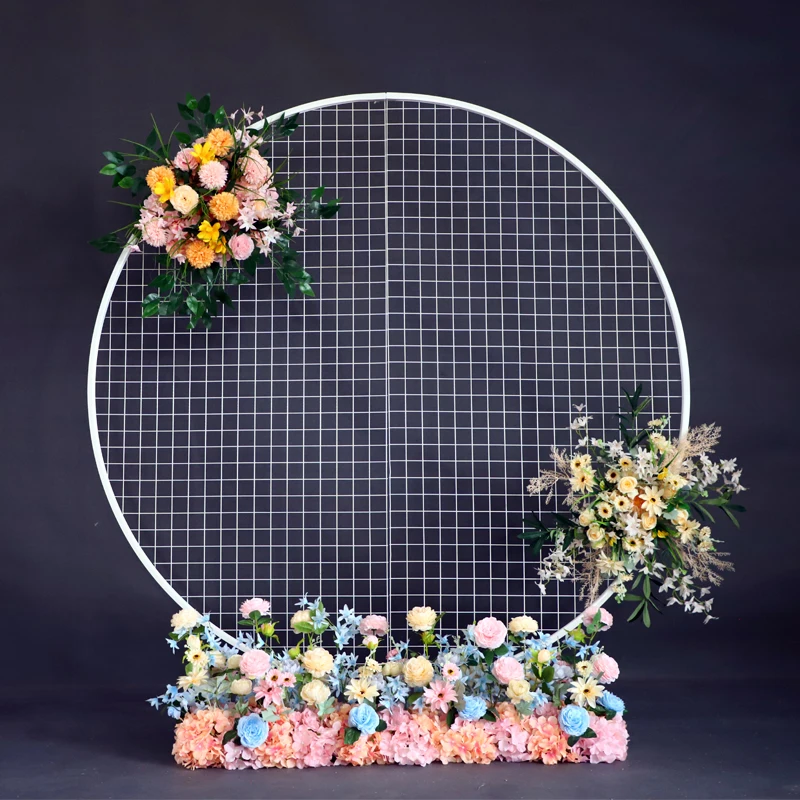 New Wedding Backdrop Centerpieces Ring Arch White Gold Black Iron Circle Round Shelf Artificial Flower DIY Stand Party Decor