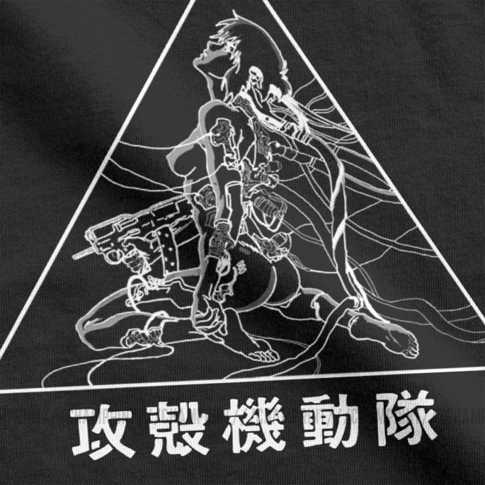 Men\'s T-Shirt Major Ghost In The Shell T Shirts Funny 100% Cotton Tee Shirt Short Sleeve Anime Batou Gits Tops Gift Idea