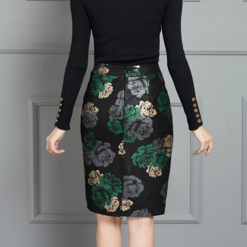 Elegant Women Genuine Leather Wrap Skirts Prints High Waist Sheepskin Knee Length Skirts Luxury Office Lady Zipper Skirts 4XL