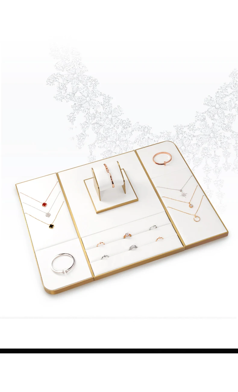 Oirlv Leder Gold Metall Schmuck-Display-Set Vitrine Organizer für Halsketten, Ringe, Armbänder für Ladentheken – Detail 11