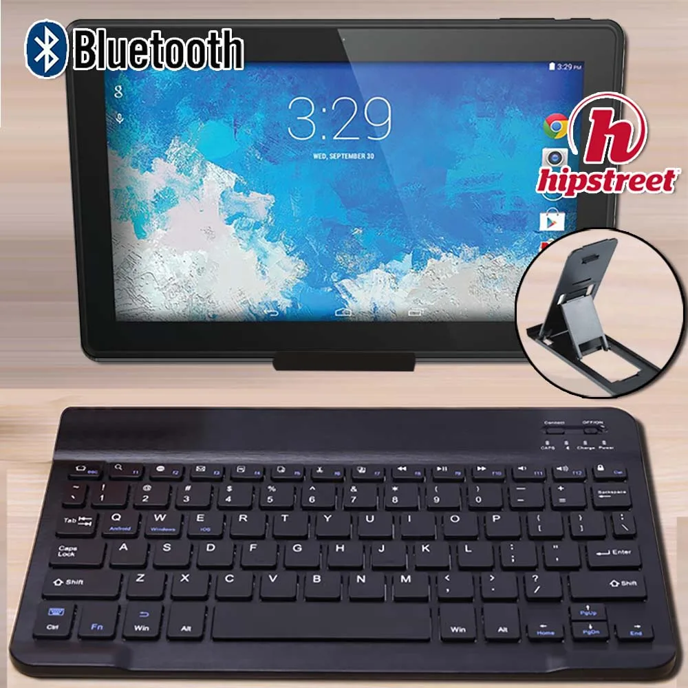 

Ultra Slim Wireless Bluetooth Keyboard for HIPSTREET Phantom2 10.1"/Pilot 10" Tablets Compatible for IOS Android Windows+Bracket