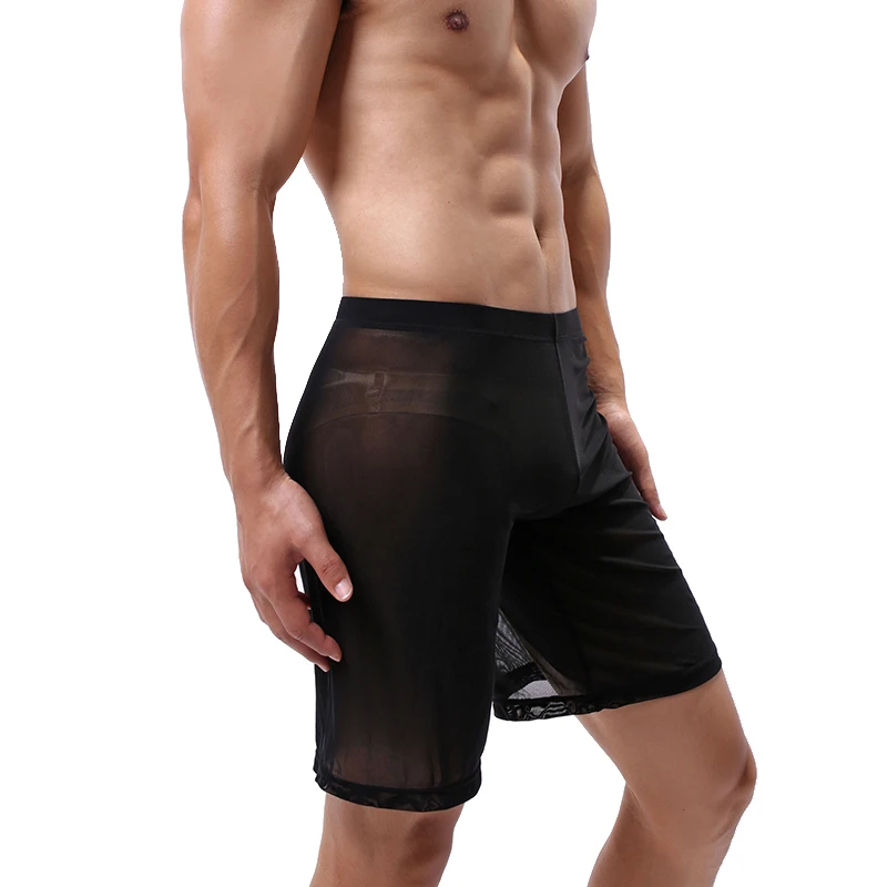 CLEVER-MENMODE Boxer Hommes Sous-Vêtements Sexy Mesh Bas De Sommeil Pyjama Hommes Long Leg Slip Transparent Culotte Shorts BoxerGoals