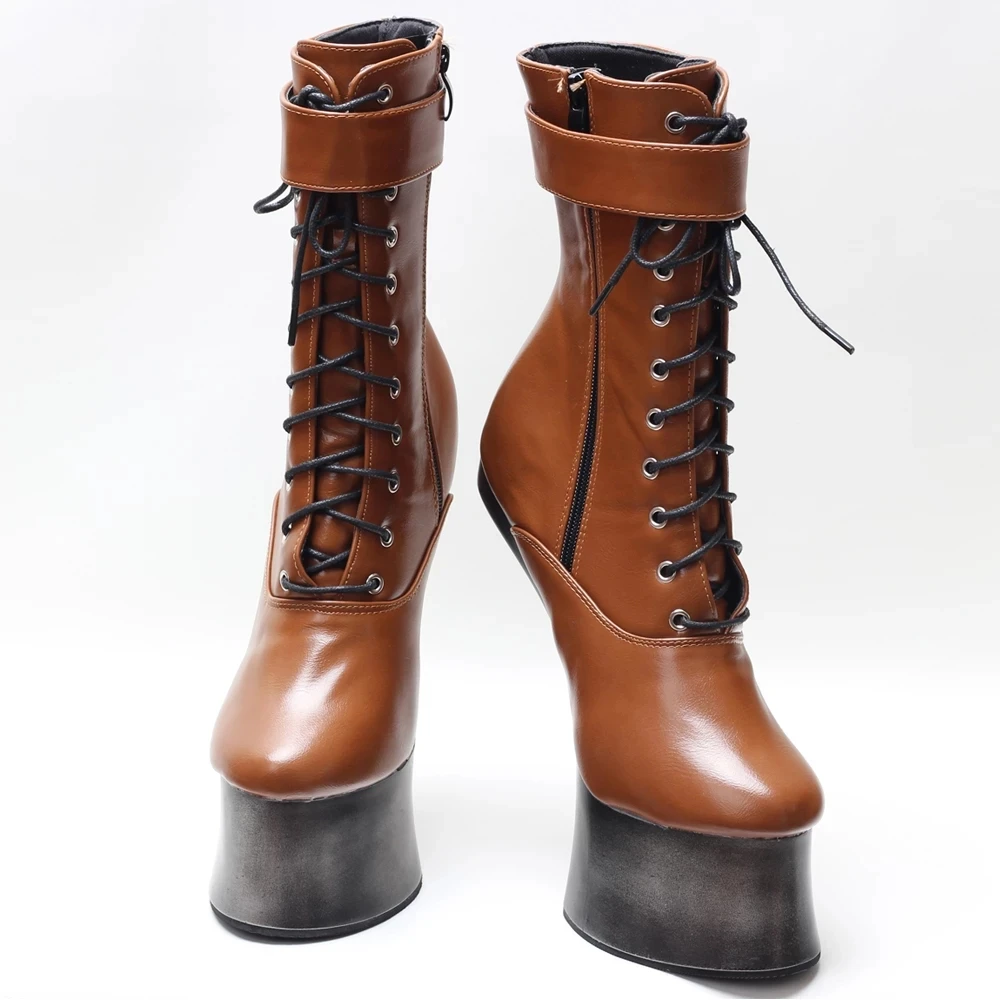 Women Novelty 18CM Extreme High Ponyplay Hoof Heel Lockable Ankle Strap Ladies Sexy Fetish Cosplay Boots