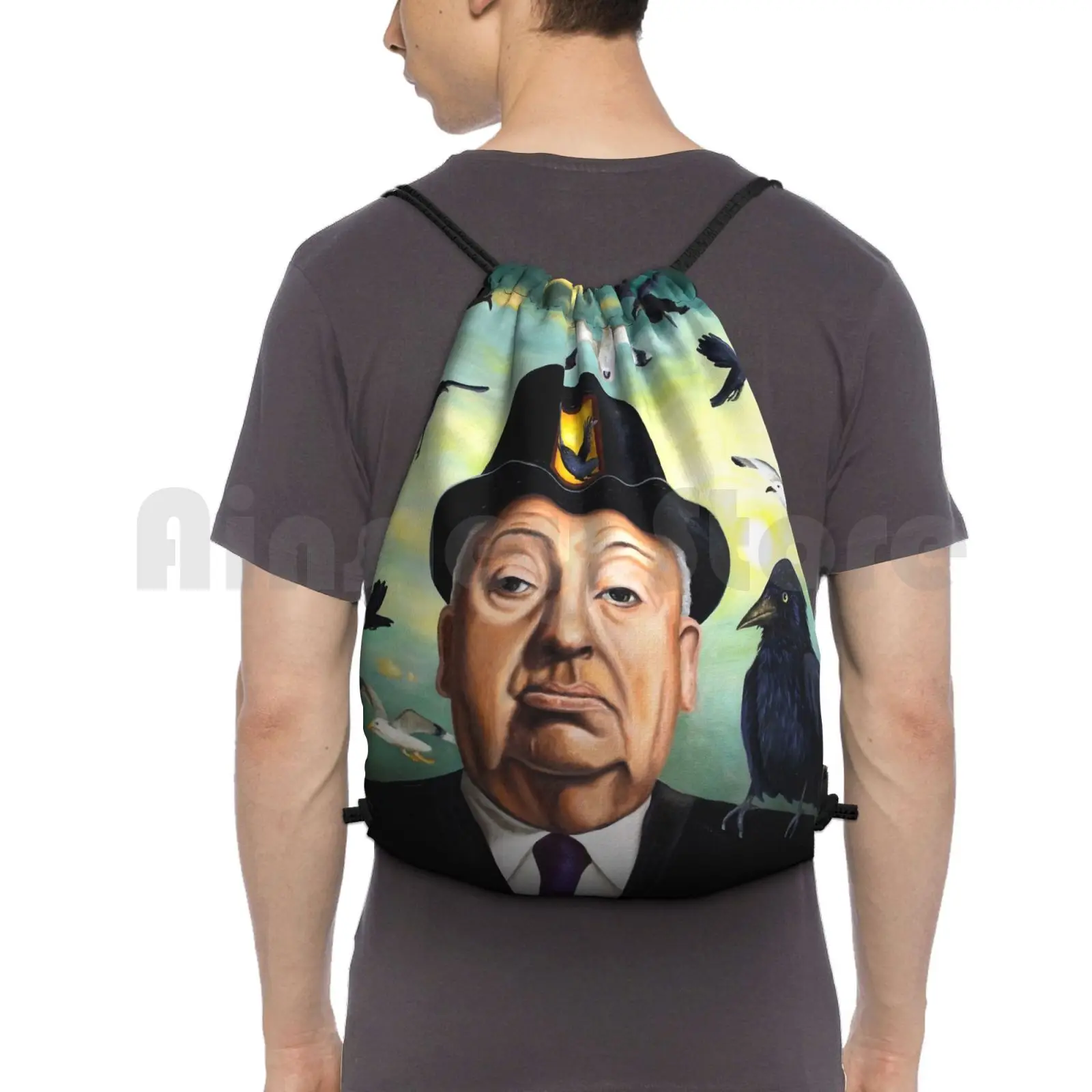 

Alfred Hitchcock Backpack Drawstring Bag Riding Climbing Gym Bag Hitchcock Birds Bird Raven Seagull Alfred Hitchcock Film