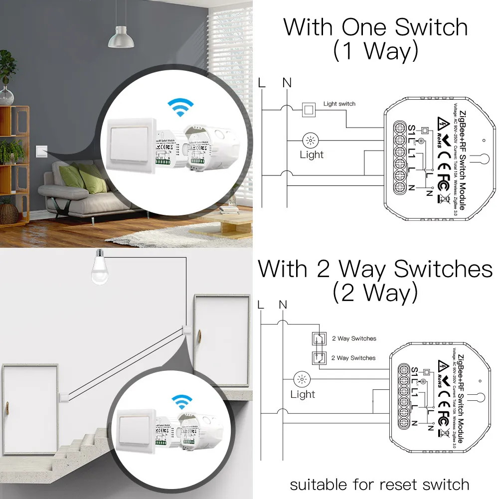 Light Switch Module Zigbee 3.0 RF 433 Mhz Relay Timer Auto Wall Panels Wireless Remote Control Smart Life Tuya Alexa Google Home