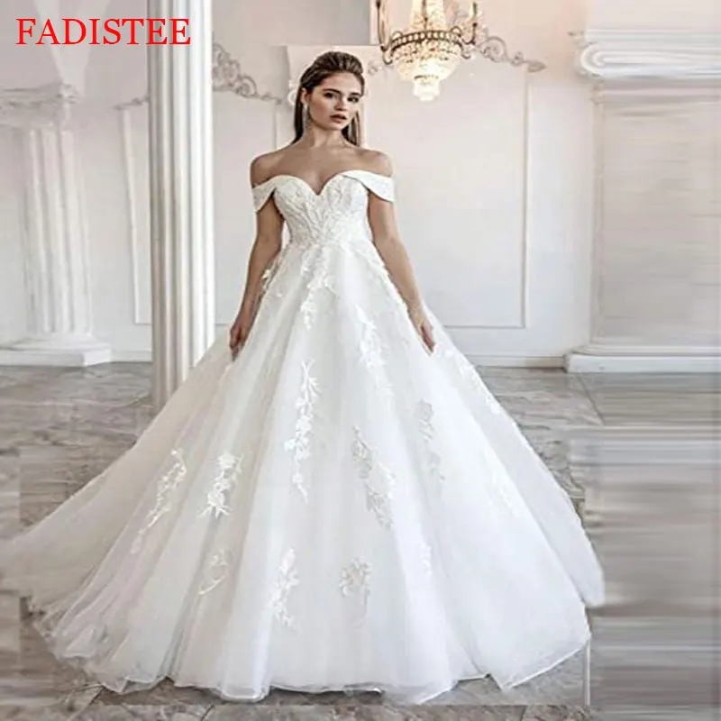 

New Style Lace Appliques Off The Shoulder Wedding Dress платья Elegant Bride Gown Vestido De Novia Robe De Mariée Sweep Train