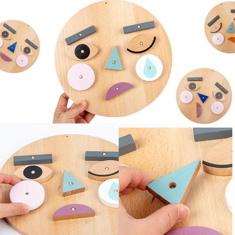 

Wooden Expression Puzzles Face changing toy Building Block Party Game Montessori Educational Toy Anxiety Stress Relief Toys